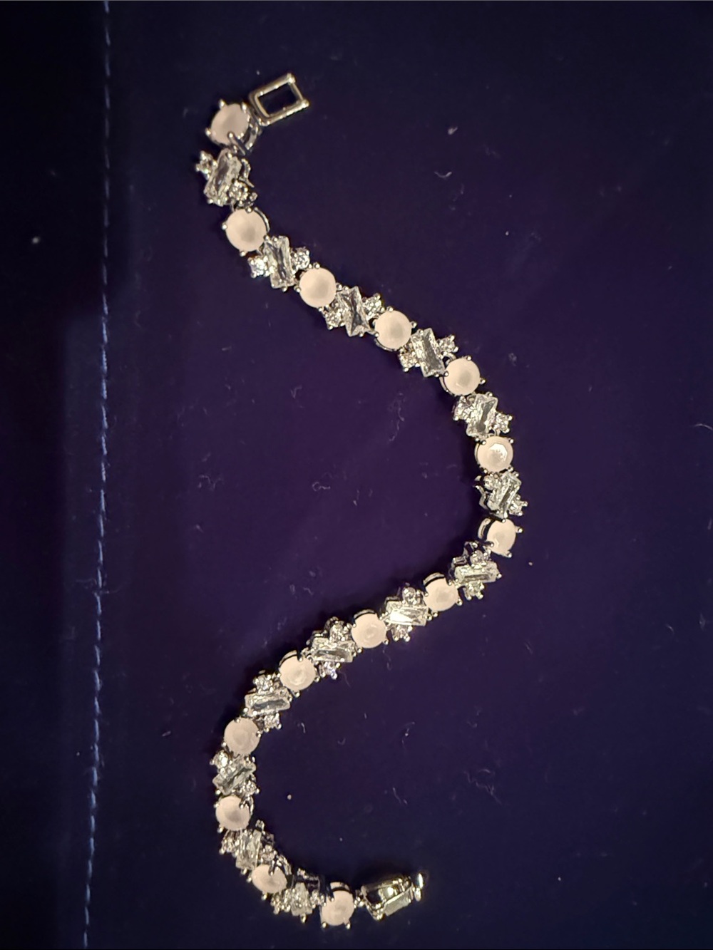 Sparkling Pale Pink and Rhinestone Silver Tennis Bracelet (Faux gemstones)